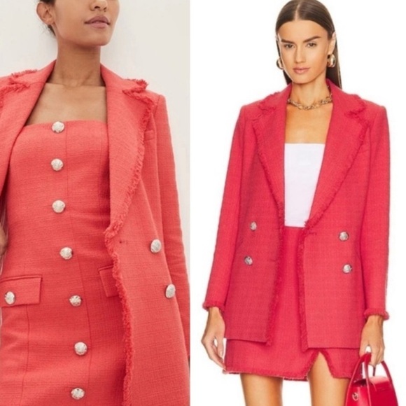 NWT Veronica Beard Nayeli Dickey Jacket Blazer in Watermelon Pink Fringe Tweed 2 - Picture 1 of 16